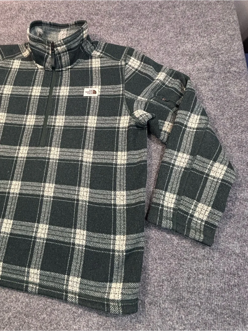 The North Face Fleece Pullover Mens XL Green Plaid 1/4 Zip Jacket Shacket Gorp